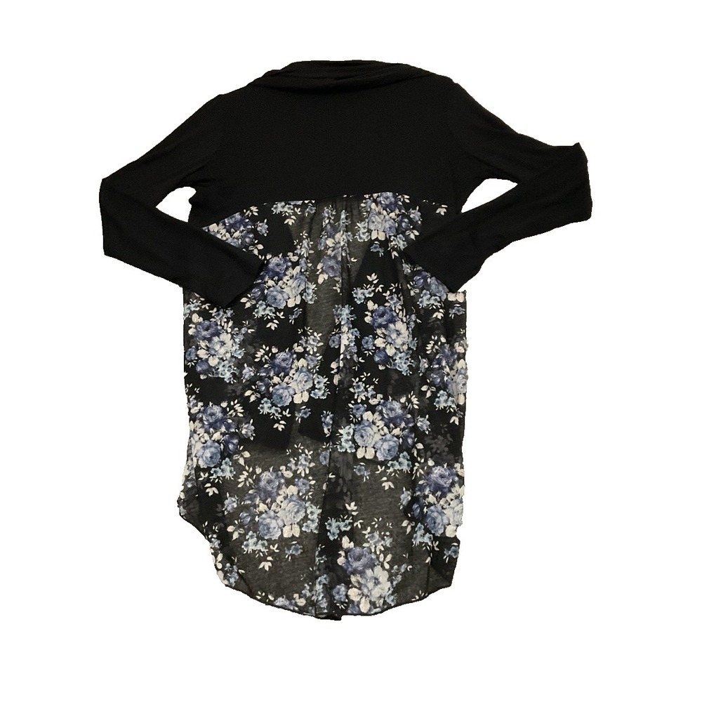 Kim & Cami Black‎ Blue  Floral Mesh Hem Open Front Cardigan Duster Size S
